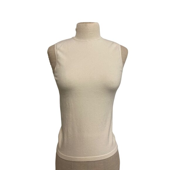 Anne Klein Sleeveless Crewneck Sweater P/S Modal Blend In Cream - Picture 1 of 11